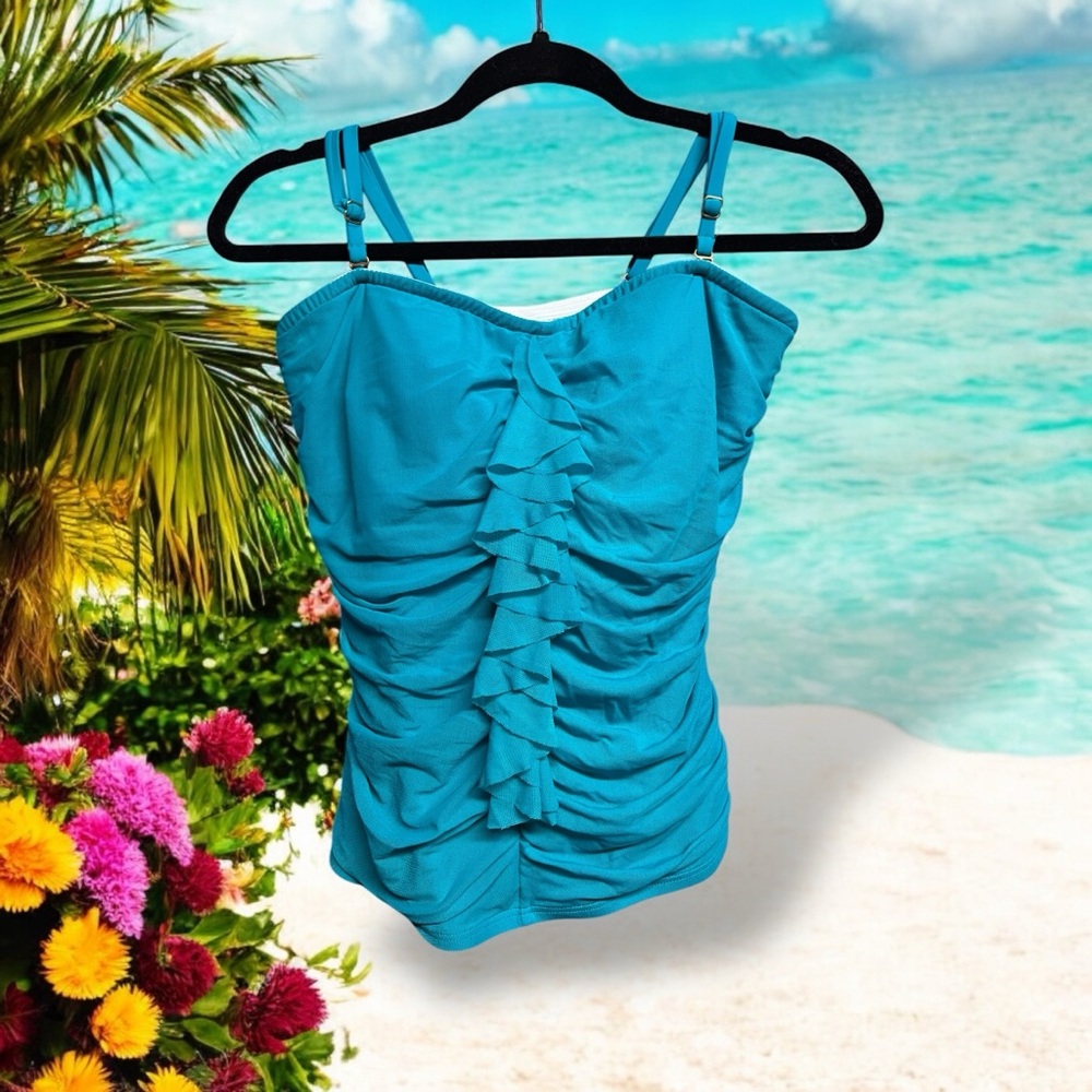 Be Creative Bright Blue Ruched Tankini Swim Top